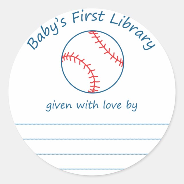Baseball baby's first library bookplate classic round sticker (Front)