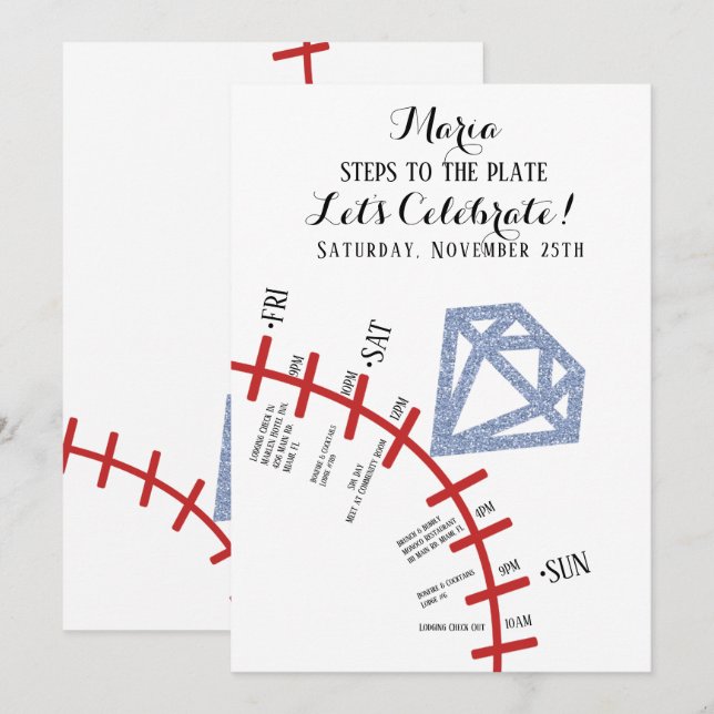 Baseball Bachelorette Weekend Getaway Itinerary Invitation (Front/Back)