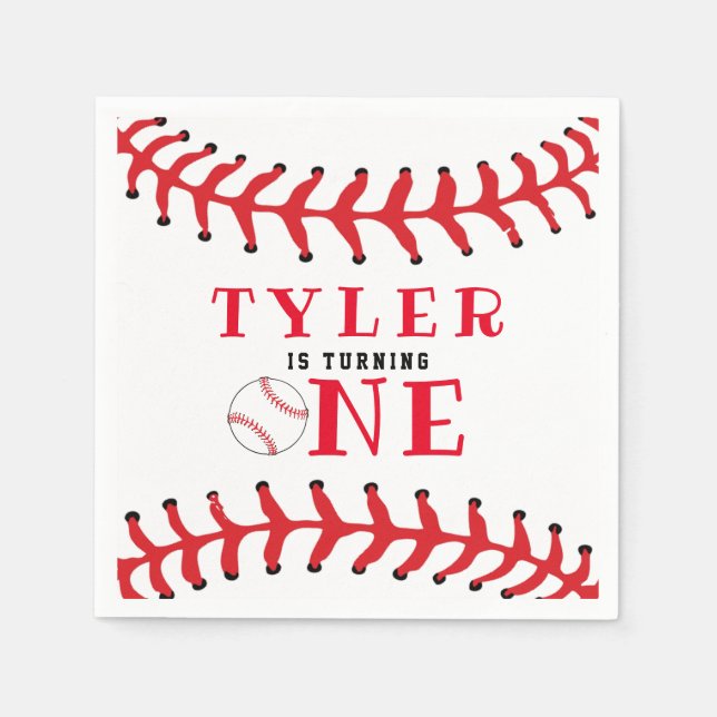 Baseball Ball 1st Birthday Sports Boy Birthday Napkin (Front)