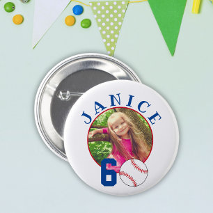 Baseball Ball 60th Birthday Photo  6 Cm Round Badge