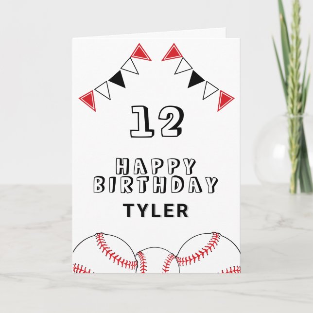 Baseball Ball and Flags Sports Kids Birthday Card (Front)