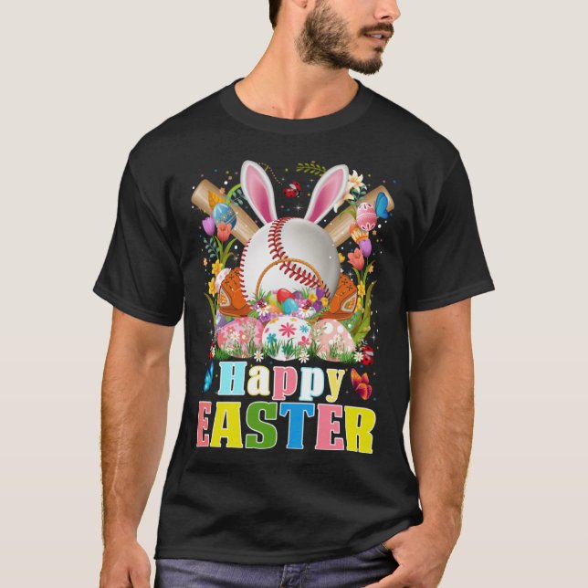 Baseball Ball & Bats Bunny Ears Easter Day Boys Ki T-Shirt (Front)