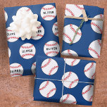 Baseball Ball Blue Pattern Kids Name Wrapping Paper Sheet<br><div class="desc">Baseball Ball Blue Pattern Kids Name Wrapping Paper Sheets. Personalise with your name or erase the text.</div>