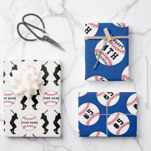 Baseball Ball Blue Sports Player Kids Name Wrapping Paper Sheet
