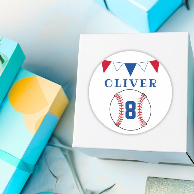 Baseball Ball Bunting Flags Kids Birthday  Classic Round Sticker (Creator Uploaded)