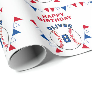 Baseball Ball Bunting Flags Kids Birthday  Wrapping Paper