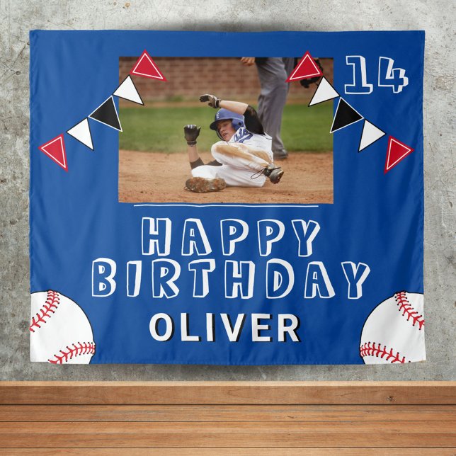 Baseball Ball Bunting Flags Photo Birthday Party  Tapestry (Creator Uploaded)