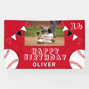 Baseball Ball Bunting Flags Red Photo Birthday Banner