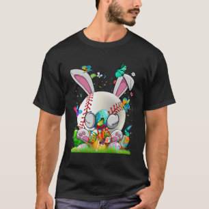 Baseball Ball Egg Bunny Ears Happy Easter Day Men  T-Shirt