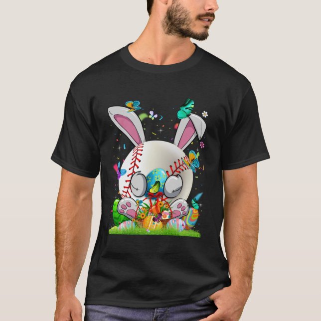 Baseball Ball Egg Bunny Ears Happy Easter Day Men  T-Shirt (Front)