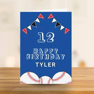 Baseball Ball Flags Blue Sports Kids Birthday Card