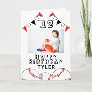 Baseball Ball Flags Sports Kids Photo Birthday Car Card