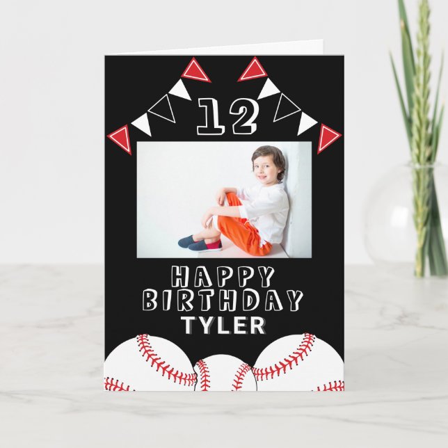 Baseball Ball Flags Sports Kids Photo Birthday Card (Front)