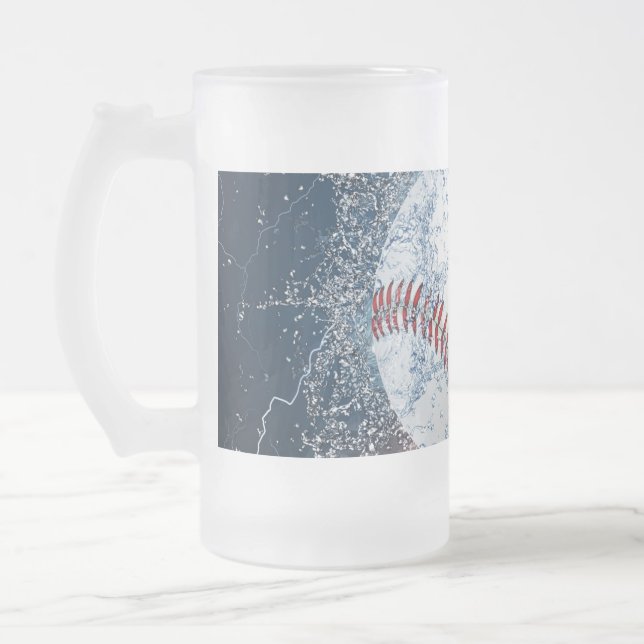 Baseball ball frosted glass beer mug (Left)