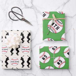 Baseball Ball Green Sports Player Kids Name Wrapping Paper Sheet