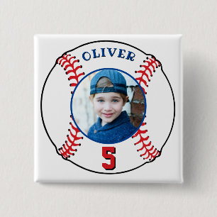 Baseball Ball Kids Birthday Photo 15 Cm Square Badge
