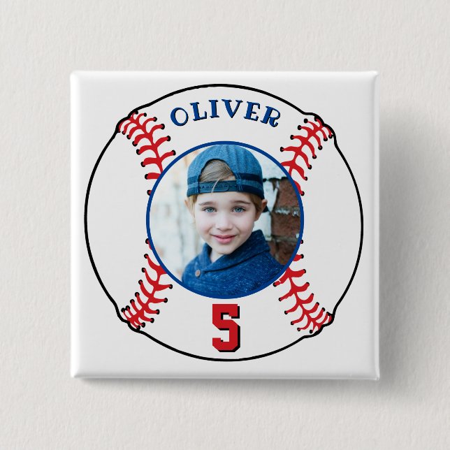 Baseball Ball Kids Birthday Photo 15 Cm Square Badge (Front)