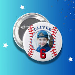 Baseball Ball Kids Birthday Photo 6 Cm Round Badge<br><div class="desc">Baseball Ball Kids Birthday Photo button. Baseball birthday button with a custom photo. Add your photo and name.</div>