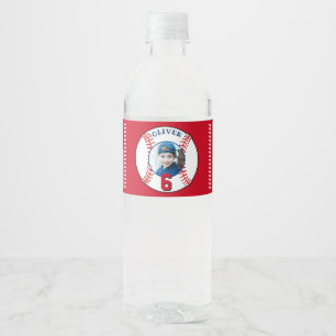 Baseball Ball Kids Birthday Photo Water Bottle Label