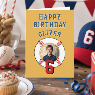 Baseball Ball Kids Happy Birthday Photo Card