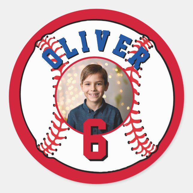 Baseball Ball Kids Photo Birthday Classic Round Sticker (Front)