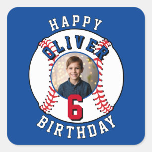 Baseball Ball Kids Photo Birthday Party Square Sticker