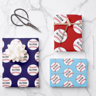 Baseball Ball Pattern Kids Name Birthday Wrapping Wrapping Paper Sheet