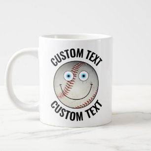 Baseball Ball Personalised Text Custom Happy Face Large Coffee Mug