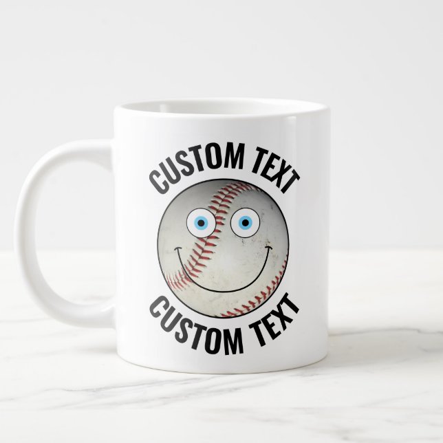 Baseball Ball Personalised Text Custom Happy Face Large Coffee Mug (Left)