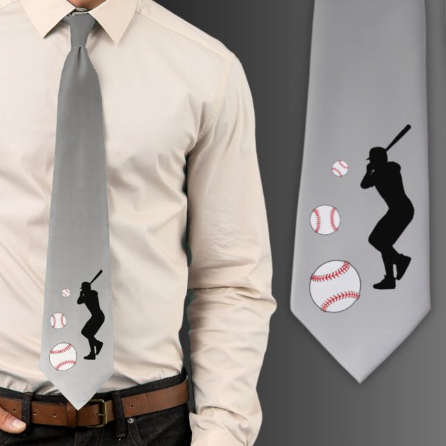Baseball Ball Player Black Silhouette Grey Tie (Creator Uploaded)
