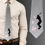 Baseball Ball Player Black Silhouette Grey Tie<br><div class="desc">Baseball Ball Player Black Silhouette Grey Neck Tie</div>