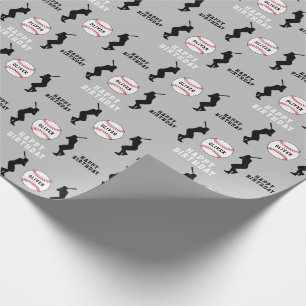 Baseball Ball Player Kids Name Birthday Wrapping Paper