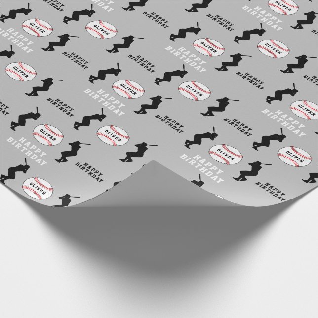 Baseball Ball Player Kids Name Birthday Wrapping Paper (Corner)
