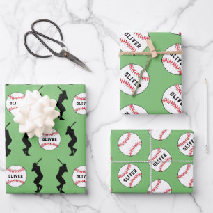 Baseball Ball Player Kids Name Birthday Wrapping Paper Sheet