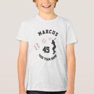 Baseball Ball Player Silhouette Name Team Number Tri-Blend Shirt