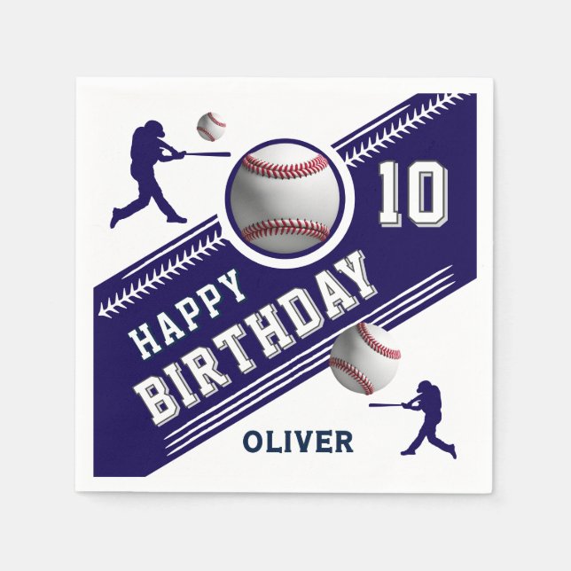Baseball Ball Player Themed Birthday Party Napkin (Front)