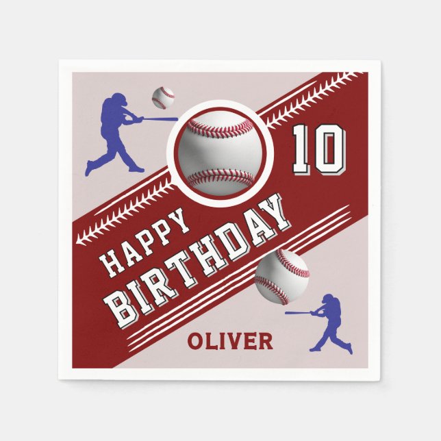 Baseball Ball Player Themed Birthday Party Napkin (Front)