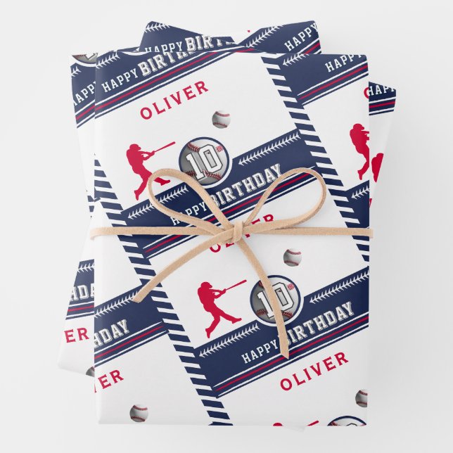 Baseball Ball Player Themed Birthday Party Wrapping Paper Sheet (In situ)
