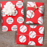 Baseball Ball Red Pattern Kids Name Birthday  Wrapping Paper Sheet<br><div class="desc">Baseball Ball Red Pattern Kids Name Birthday Wrapping Paper Sheets. Personalise with your name or erase the text.</div>