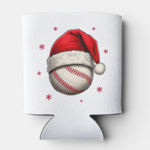 Baseball Ball Red Santa Hat Christmas  Can Cooler