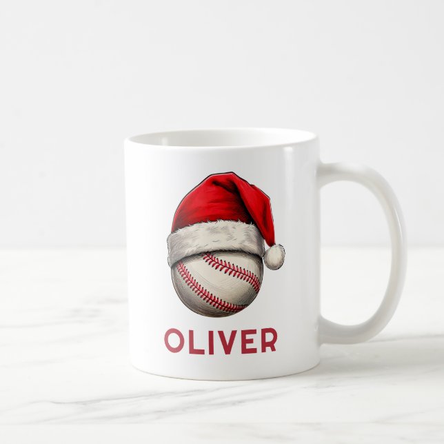 Baseball Ball Red Santa Hat Name Christmas  Coffee Mug (Right)