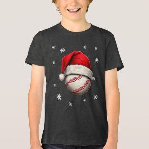 Baseball Ball Red Santa Hat Name Tri-Blend Shirt