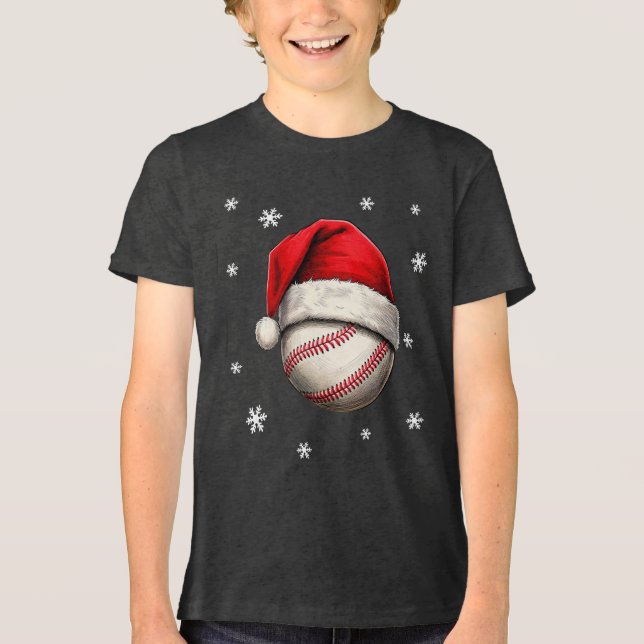 Baseball Ball Red Santa Hat Name Tri-Blend Shirt (Front)