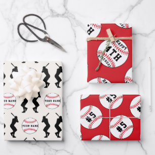 Baseball Ball Red Sports Player Kids Name Wrapping Paper Sheet