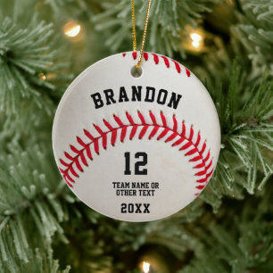 Baseball Ball Red Stitching Photo Personalised Ceramic Tree Decoration
