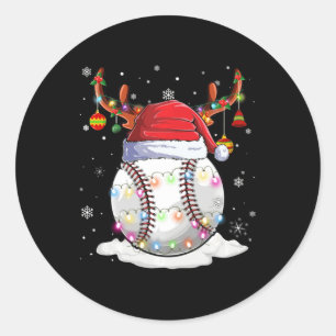 Baseball Ball Santa Hat Reindeer Christmas Lights  Classic Round Sticker