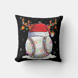 Baseball Ball Santa Hat Reindeer Christmas Lights  Cushion