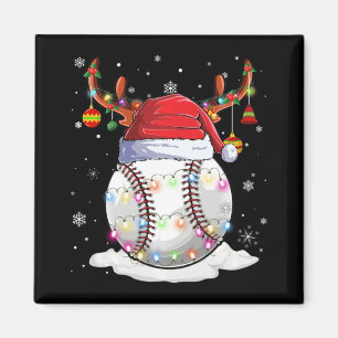 Baseball Ball Santa Hat Reindeer Christmas Lights Magnet