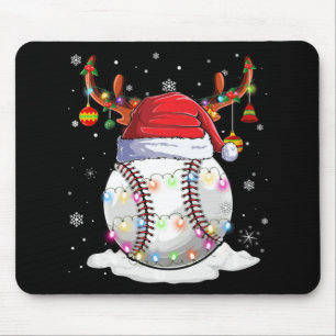 Baseball Ball Santa Hat Reindeer Christmas Lights Mouse Mat