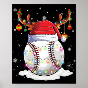 Baseball Ball Santa Hat Reindeer Christmas Lights  Poster